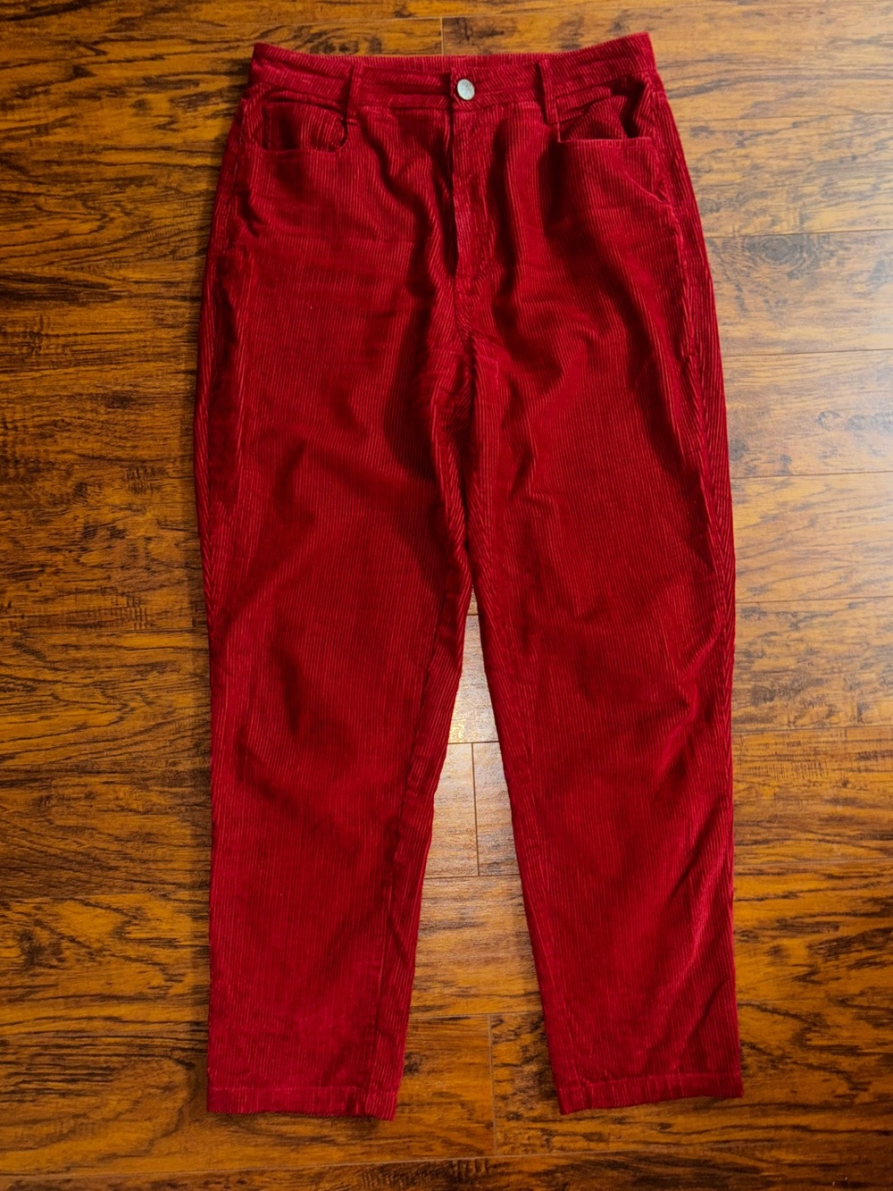 Lucy & Yak Red Corduroy Pants 100% Organic Cotton High-Rise Straight Leg Trouser